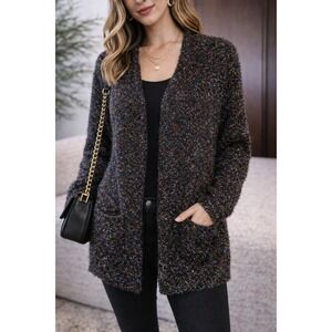 Target Multi Color Metallic Eyelash Knit Open Front Cardigan Sweater Black XL